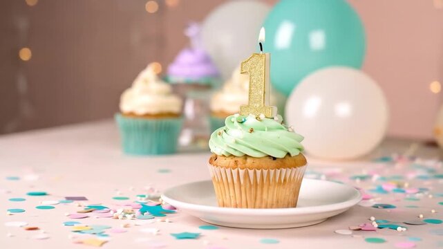Celebrating First Milestones: Sweet One Birthday Party Scene with Cupcakes and Balloons
