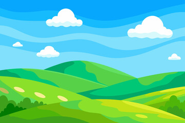 Obraz premium Cartoon landscape with hills and clouds