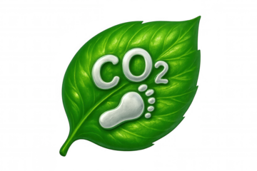 Co2 emissions and footprint on green leaf symbolizing carbon footprint reduction for a sustainable environment with transparent background