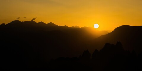 Pyrenees mountains sunset creating stunning silhouette at dusk.