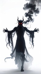 Full Body Humanoid Shadow Demon Figure with Glowing Red Eyes
