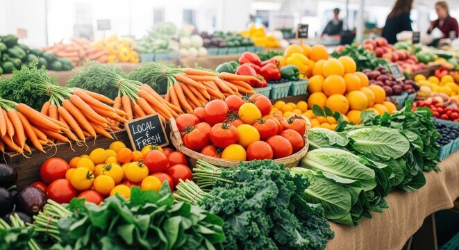 Farmers Market Produce Display - Fresh Vegetables and Fruits - Powered by Adobe