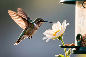Fototapeta premium Hummingbird feeding on flower garden nature photography close-up beauty