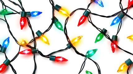 Festive christmas string lights on white background for holiday decor design