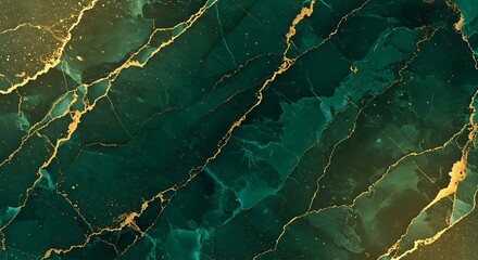 Emerald green and gold marble texture creating luxurious and elegant surface for sophisticated and artistic projects, evoking opulence and refinement.
