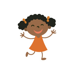 Cheerful girl cartoon character. Adorable dancing girl vector, joyful expression for children and family themes.