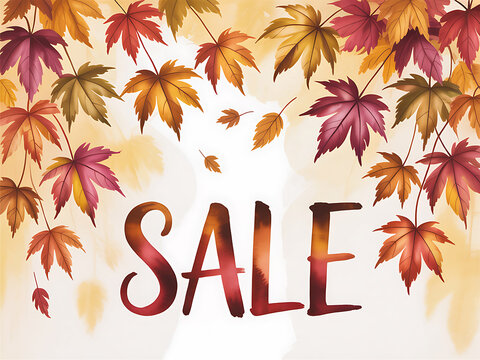 Autumn leaves frame a vibrant sale announcement with warm colors