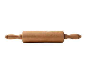 Classic wooden rolling pin isolated on transparent background with realistic texture, natural brown wood grain, and traditional baking utensil for kitchen design