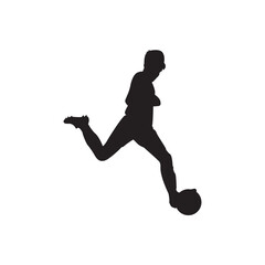 Forward kick footballer silhouette. Energetic silhouette of a player performing a powerful forward kick with ball.