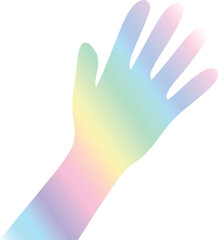 Obraz premium A raised hand with a soft pastel rainbow gradient, symbolizing inclusivity, creativity, and support. Perfect for apps, digital art, events, or expressive design systems.