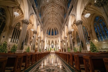 Fototapeta premium St. Patrick's cathedral interior showing christmas decorations and marble floor