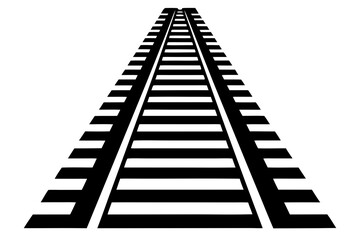 Vector art of a black white illustration of a railway track receding into the distance
