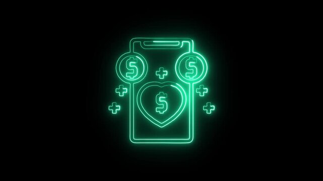 Donation Money Icon Animation with Glowing Lines on Black Background
