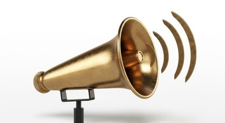 Golden Megaphone on Stand - Announcement, Communication Concept