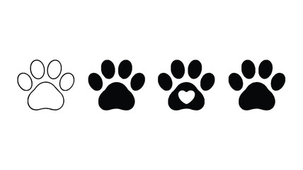 Set of four minimalist paw print designs in various colors