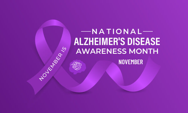 National Alzheimer’s Disease Awareness Month in November highlights early detection, caregiver support, and raising awareness about Alzheimer’s. Creating for web banner, cards, poster, social media.