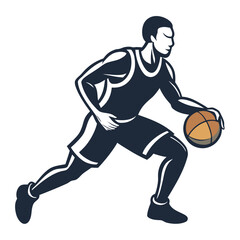 Illustration of a basketball player dribbling the ball isolated on white background for sports concept design