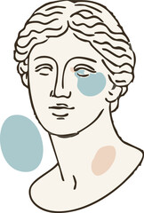 a classical Greek or Roman bust with abstract pastel color accents in blue and beig