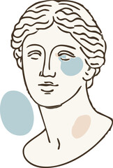 a classical Greek or Roman bust with abstract pastel color accents in blue and beige.