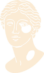 a classical statue bust with bold black contour lines and abstract black shapes on the face and neck.