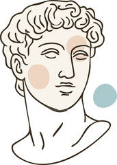 a classical male bust with beige and blue abstract accents, combining traditional sculpture style with modern artistic simplicity.