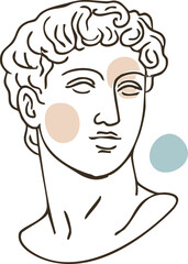 a classical male bust with beige and blue abstract accents, combining traditional sculpture style with modern artistic simplicity.