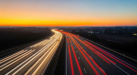 Obraz premium Highway Traffic at Sunset - Long Exposure