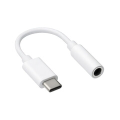 Photo of usb typec to 35mm headphone jack adapter for audio output, isolated on transparent background