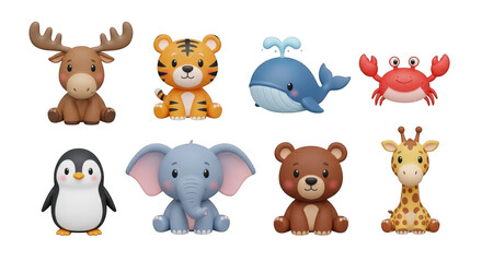3d adorable cartoon animals collection for kids and wildlife themes