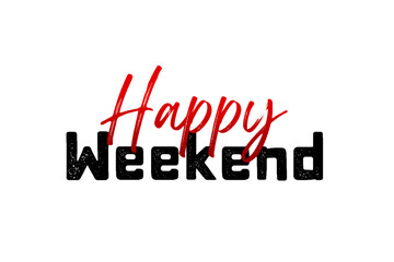 Happy weekend text design in red and black color isolated on transparent background for greeting card