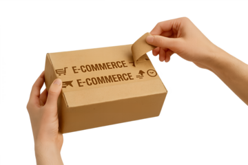 hand holding a cardboard box isolated