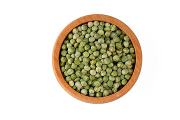 Uncooked, split, green peas background. Dry peas grains. Top view