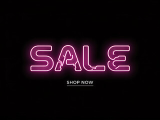 Fototapeta premium Bright pink neon sale sign illuminates the dark night sky