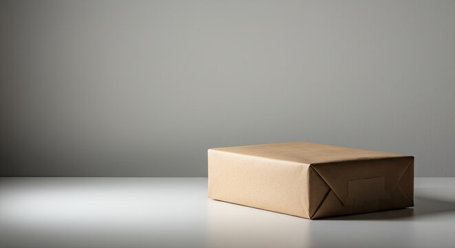 Wrapped Package in Brown Paper on White Surface Minimalist