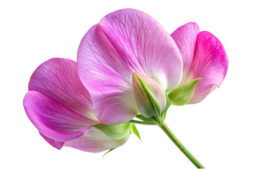 Close up view of delicate pink sweet pea flowers isolated on a solid background transparent background