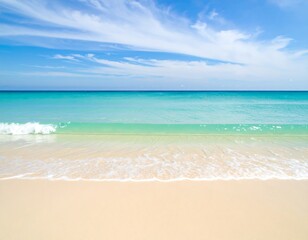 Tranquil beach scene under a bright sky