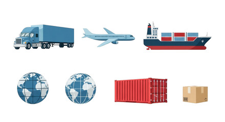 3d global logistics and transportation icons set for delivery networks