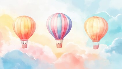 Three colorful hot air balloons floating in the sky