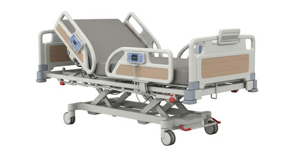 3d hospital bed with adjustable features and medical equipment