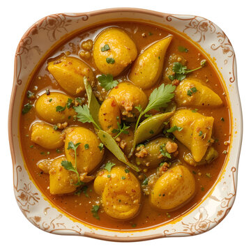 Traditional pointed gourd (parwal) curry served in a dish, cooked with spices in a flavorful gravy, isolated