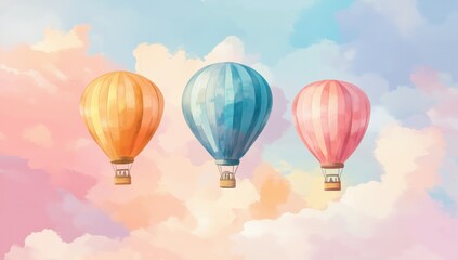 Fototapeta premium Three colorful hot air balloons floating in the sky