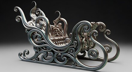 Ornate antique silver sleigh with intricate scrollwork and detailed carvings a festive holiday decoration and symbol of winter