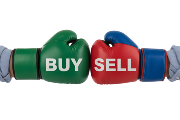 Buy vs Sell Boxing Gloves PNG – Symbolic Finance Battle Transparent Image