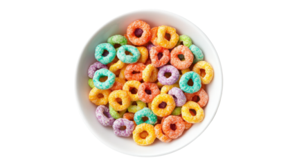 Bowl of Colorful Cereal Loops  isolated on a Transparent or white Background