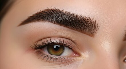 Obraz premium Close up of a womans perfectly shaped brown eyebrow and eye with long lashes.