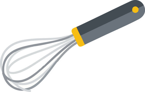 Illustration Vector Whisk Kitchen Tool with Wire Loops and Flat Design in Yellow Gray Colors