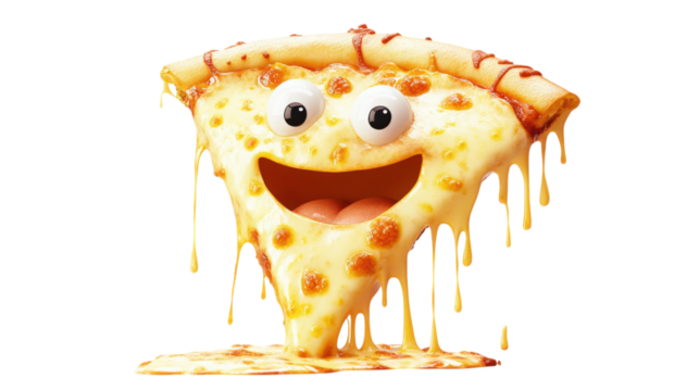 Cartoon Pizza Slice with Googly Eyes and Big Smile