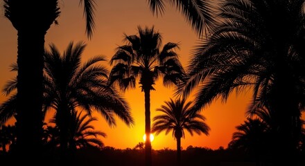 Obraz premium Silhouette of Palm Trees at Sunset - Tropical Scenery