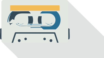 Retro Cassette Tape Vector Illustration Audio Music Recorder with Modern Minimalist Design Blue Yellow and Rounded Elements