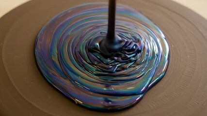 Mesmerizing iridescent liquid in rainbow colors being poured, representing a creative or industrial process - Powered by Adobe